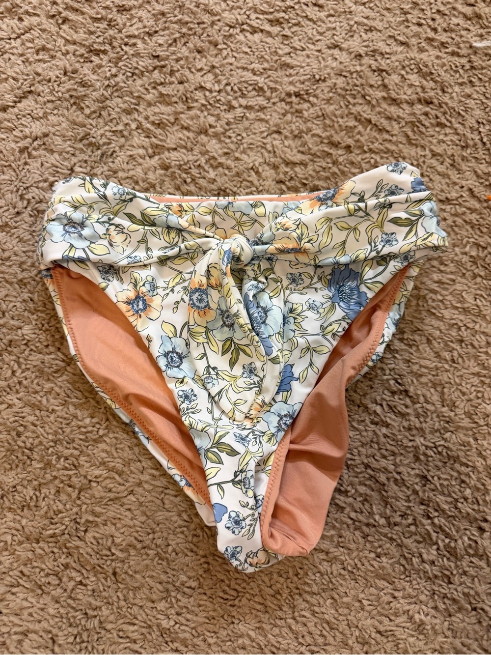 Floral Tie-Front Bikini Bottoms in Cream and Peach